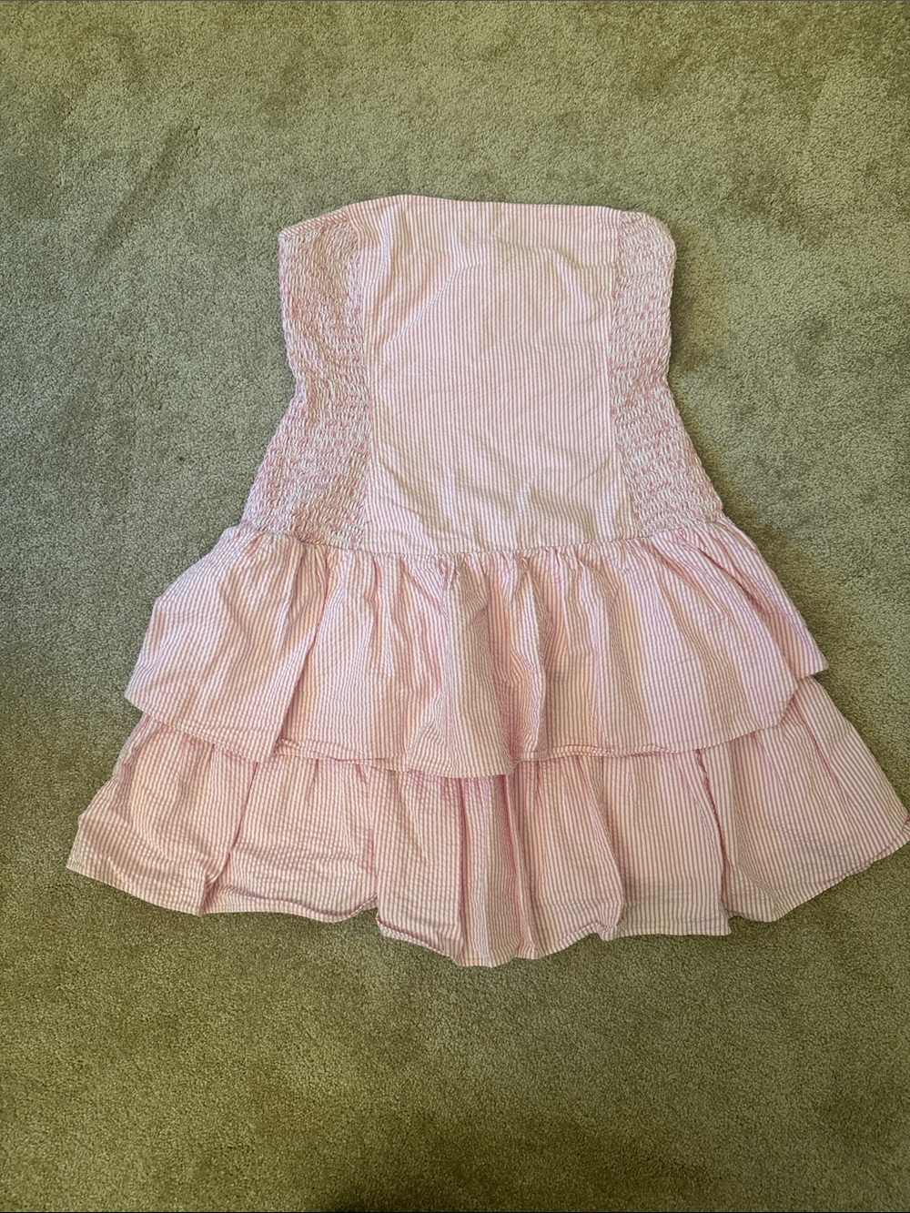 Lilly Pulitzer Pink Seersucker Strapless Tiered Mini Dress